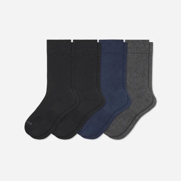 BOMBAS MEN’S DRESS CALF SOCKS 4 PACK MULTI BLACK GREY NAVY L - Picture 1 of 8